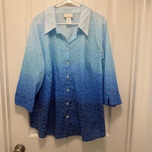 Alfred Dunner Blue Ombré Button-Down Shirt Women’s 2X NWT